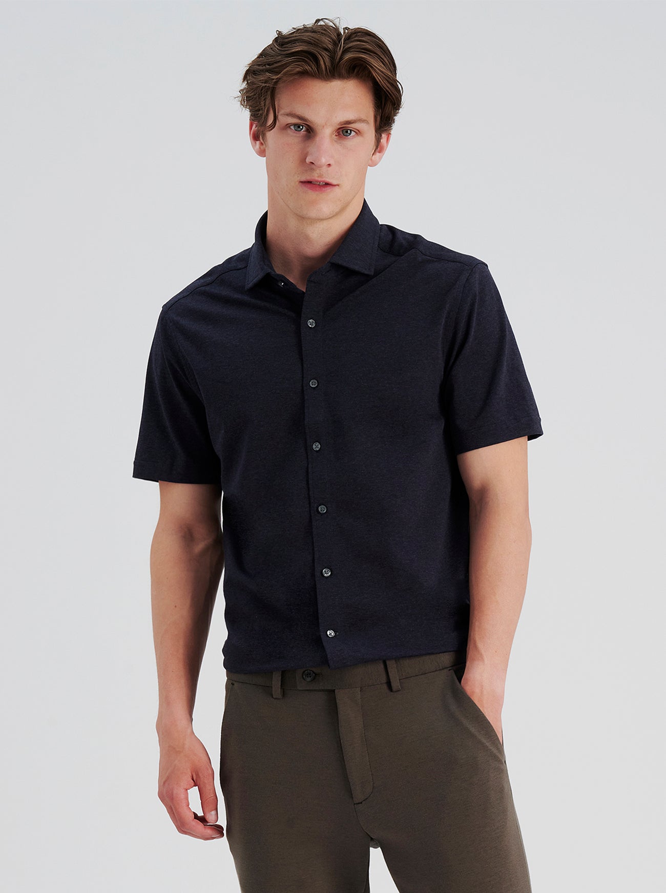 Short Sleeve Knit Shirt, Slim Fit Button Down Men's Shirt, 100