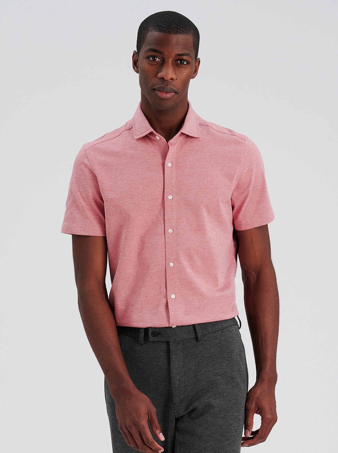 Short Sleeve Knit Shirt, Slim Fit Button Down Men's Shirt, 100 